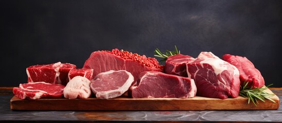 Fresh raw meat on a display with copy space image