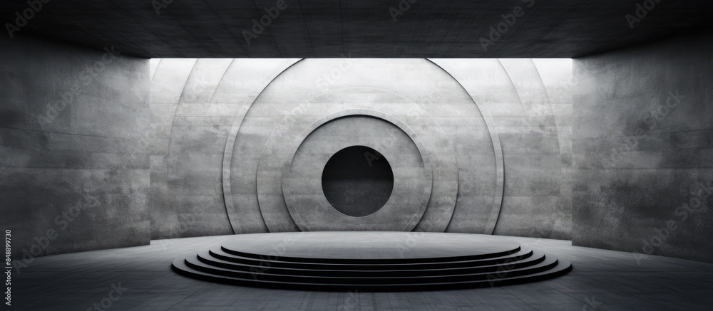 Poster minimal futuristic urban design with concentric circular patterns in an abstract outdoor setting sui