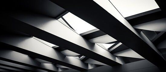 Obraz premium Abstract black and white industrial background showcasing modern architecture fragments with angular structure ideal for a copy space image