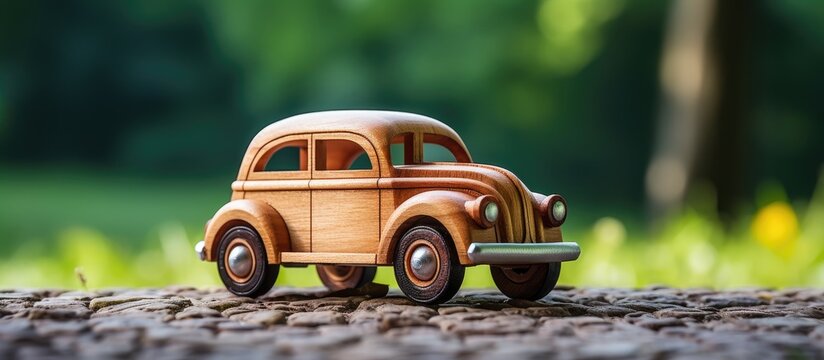 Wooden car model and toy with a rustic charm perfect for display with a copy space image