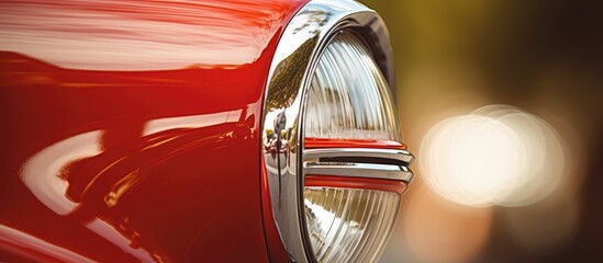 Close up of a vintage red car headlight with a classic style featuring copy space image - Powered by Adobe