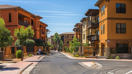 Fototapeta premium Modern brown apartment buildings in a housing development area