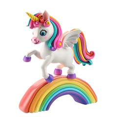 Fototapeta premium Colorful, cute unicorn with a rainbow mane standing on a vibrant rainbow. Playful, whimsical, and magical design.