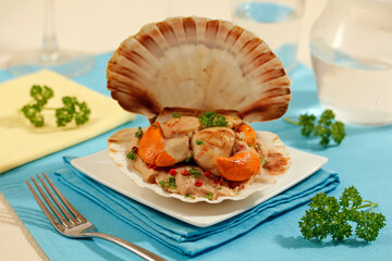 Scallops pate in its shell.