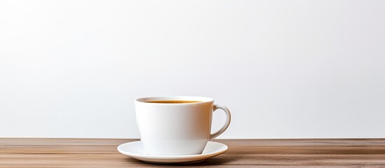 Coffee cup displayed on a white backdrop for copy space image