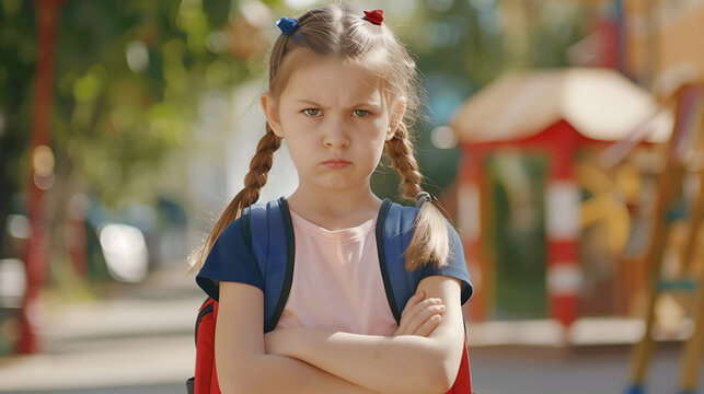 Unhappy little girl in the street