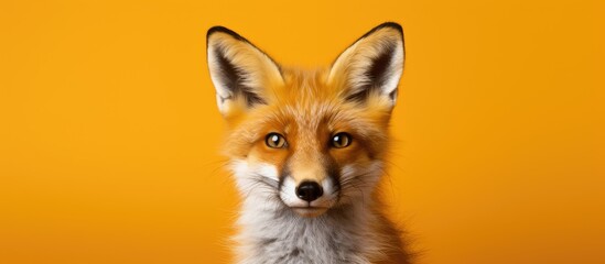 Fototapeta premium A striking red fox portrait set against a vivid orange backdrop ideal for wildlife conservation promotions Ample copy space image included