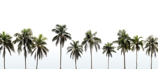 Various coconut trees set against a white backdrop providing copy space image