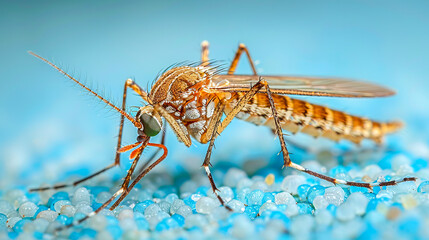 Mosquito standing on a blue surface is being used by science to combat diseases