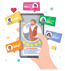 Tailor service mobile ranking application vector illustration. Customer best choice, client positive evaluation, satisfaction rate status concept