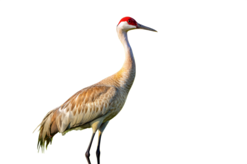 American crane hunting on the lake. Endangered species