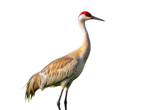 American crane hunting on the lake. Endangered species