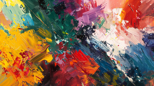 vibrant abstract painting with colorful dynamic brushstrokes