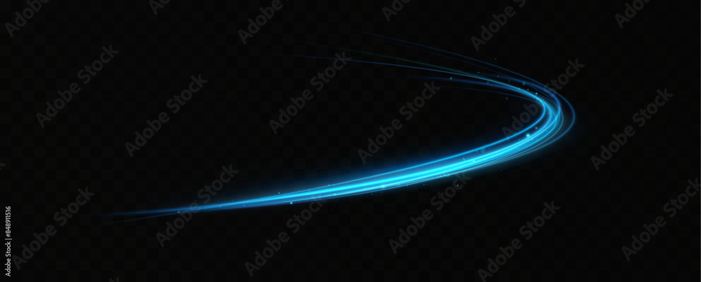 Aufkleber Abstract light lines of speed movement, blue colors.Neon glowing curves.Abstract motion.Neon lines of blue speed. Dynamic traces.	