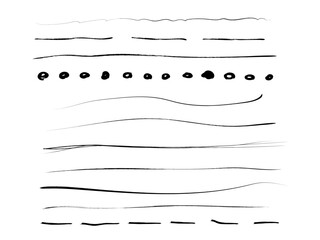 Set of hand drawn line brushes.Hand drawn lines and dividers.Doodle line borders.