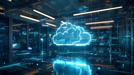 Futuristic Digital Workspace with Holographic Interfaces for Cloud Computing and Collaborative Tools