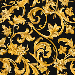 黒と金のゴージャスなダマスク柄のシームレスタイルのイラスト背景画
