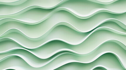 Abstract green waves on a light backdrop creating serene, gently flowing patterns, epitomizing simplicity and fluidity in an effortless, soothing manner.