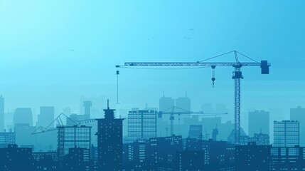 Silhouette vector of Constructionc city landscape site with a tower crane