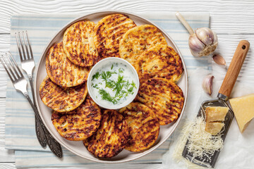 baked cottage cheese parmesan pancakes on plate