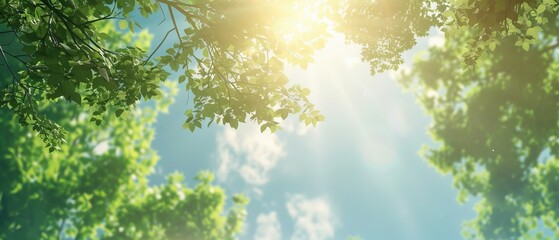 Obraz premium Sunlight filtering through dense green foliage in a peaceful outdoor setting