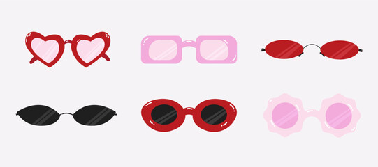 A set of sunglasses. Hand drawn vintage glasses. Illustration in trendy style.