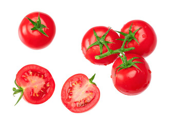 fresh tomatoes with slices isolated on white background. clipping path. top view