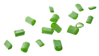 cut of green onion isolated on white background. clipping path