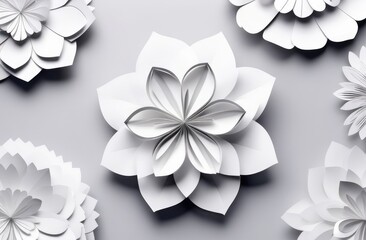 Spring white flowers in paper cut style. paper flowers background