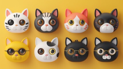 Fototapeta premium Collection of super cute cartoon cat heads including various designs. with banner Fun design, bright colors
