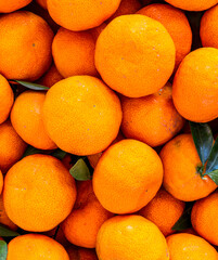 orange mandarin background of fresh juicy tangerines close up, vegan friut conception of citrus