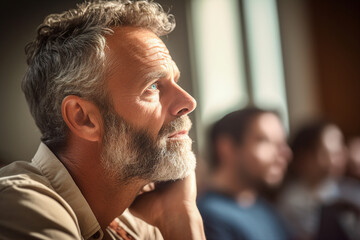 Fototapeta premium AI generative image of adult student in school or college class listening to a lesson