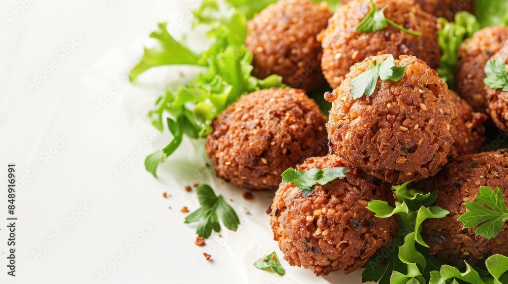 Sticker Banner design featuring tasty deep fried falafel balls against a white backdrop