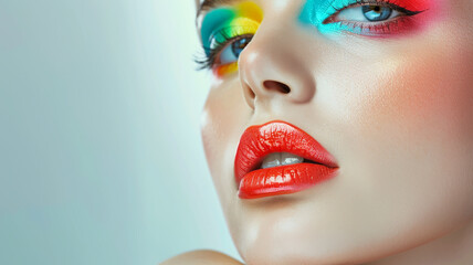 Obraz premium Portrait of a girl with bright makeup and red lips