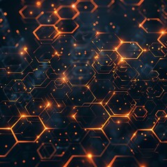Abstract digital hexagon network with glowing connections, representing futuristic technology and data communication.