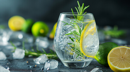 Gin and tonic cocktail in glass, refreshing alcohol drink