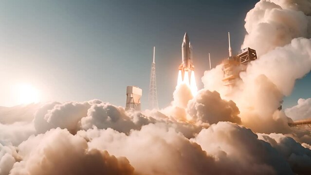 Rocket Launch Through Clouds Generative AI