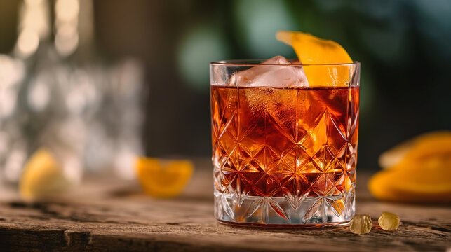 Negroni cocktail in glass, refreshing alcohol drink - Powered by Adobe