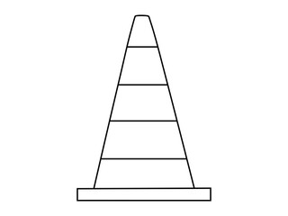 Hand drawn cute outline illustration of traffic cone. Flat vector road warning or caution sign in line art doodle style. Attention striped barrier icon. Stop signal. Settings or fix problem. Isolated.