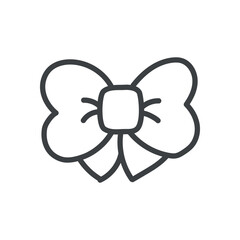 Cute ribbon icon. Hand drawn monochrome illustration of a bow isolated on a white background. Kawaii sticker. Vector 10 EPS.