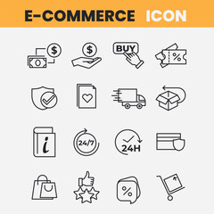 E-Commerce thin line Icons set and vector.