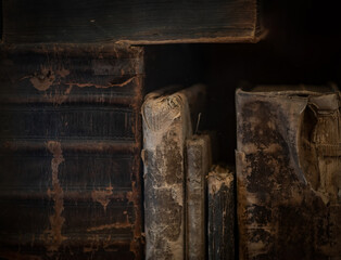 the old books in an bookcase