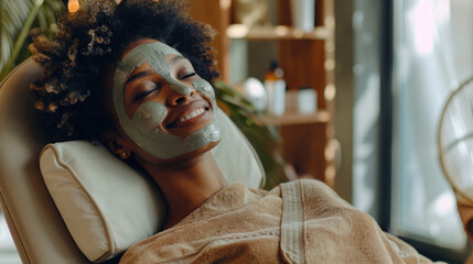 Portrait of a beautiful African woman with a cream mask on her face