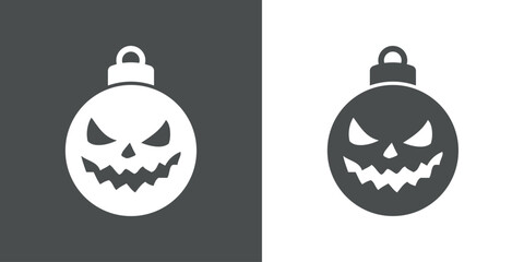 Tiempo de Navidad. Logo con silueta de bola de navidad con cara de calabaza de Halloween