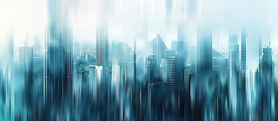 Abstract Blurred Cityscape with Glass Buildings and Skyscrapers in Blue Tones