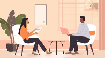 Interview Scene with Candidate Presenting Resume to Interviewer in Modern Office