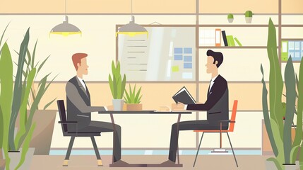 Interview Scene with Candidate Presenting Resume to Interviewer in Modern Office