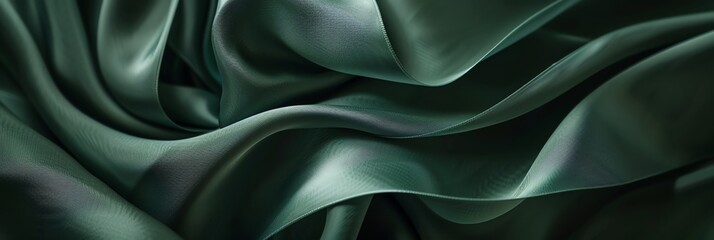 Obraz premium A closeup of green ribbon with intricate curves and folds, set against a dark background, creating an abstract composition that suggests depth and movement. The focus is on the texture and tone 3:1