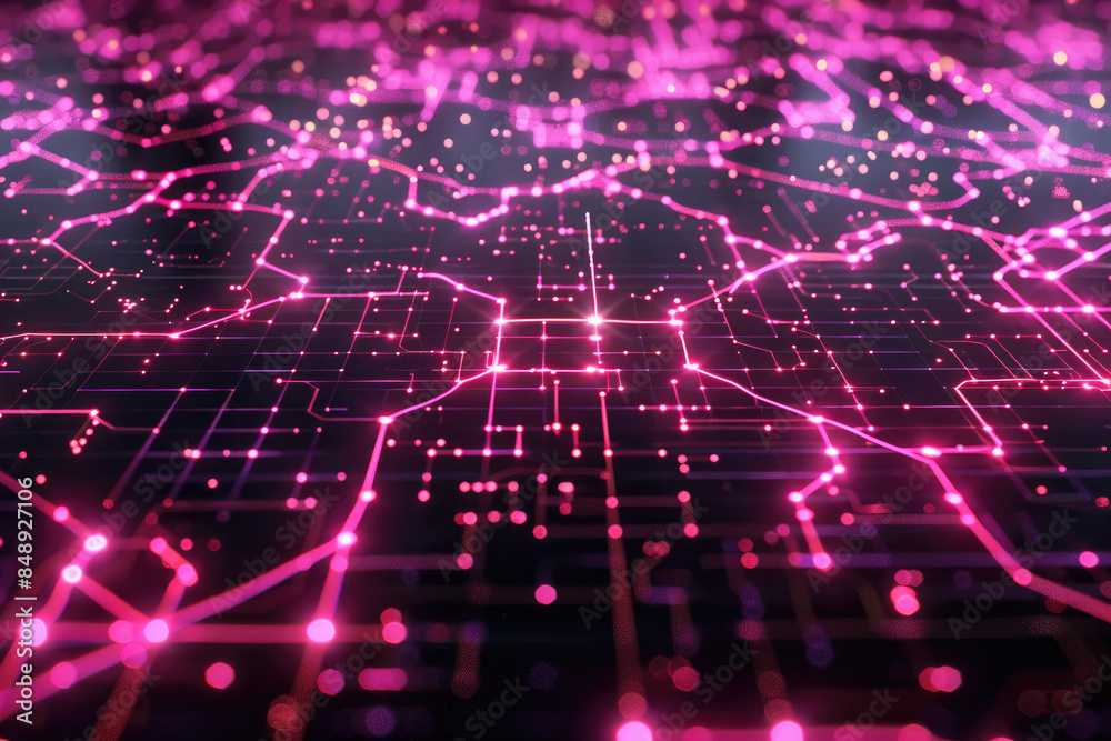 Fototapete abstract digital background connecting data stream with flowing dots and lines
