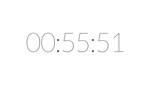 6 digits 60 seconds (1 minute) thin font minimal countdown timer. Black on white background. Simple, elegant and minimalist chic font count down concept. 4K Motion Graphics.